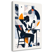 LEINWANDBILD Frau mit Kaffee im Bauhaus-Stil 60x90cm - Weiß, Textil (60/90cm) - Feeby