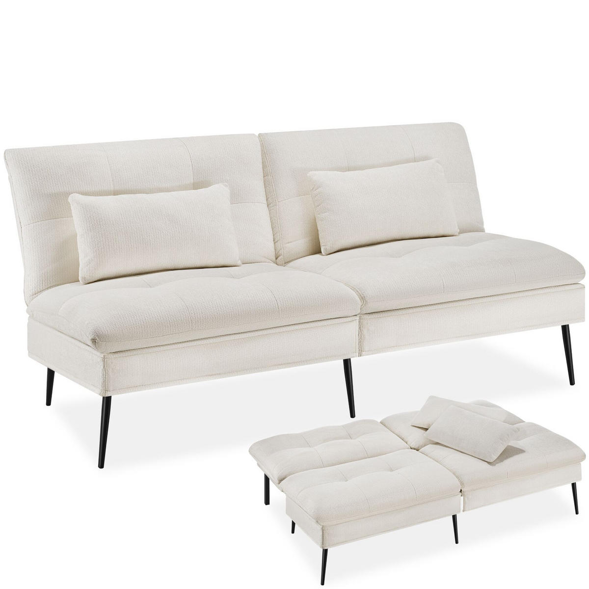 SCHLAFSOFA Tokio, Belastbarkeit 300 kg, 175 x 66 x 87 cm, creme-weiß - Creme/Weiß, Kunststoff/Textil (108/45/175cm) - tectake