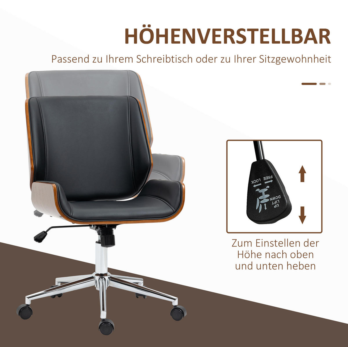 DREHSTUHL 53/60/86-96 cm Schwarz aus Kunstleder höhenverstellbar - Schwarz, Kunststoff (60/96/53cm) - OKWISH