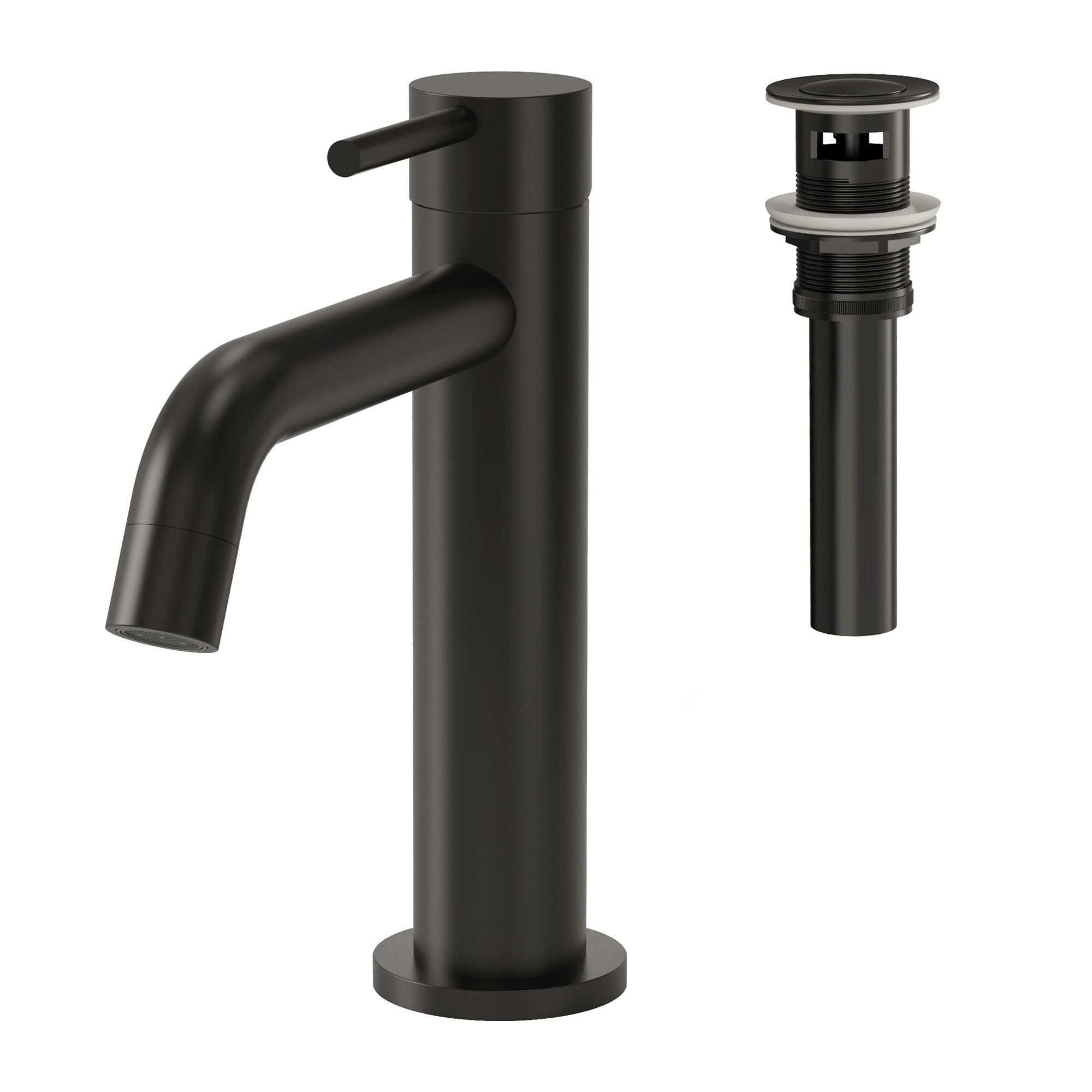 WASCHTISCHARMATUR SFS-5001 Schwarz Matt, mit Pop-up, Einhebel, Messing, Perlator, 105 mm Auslaufhöhe, 125 mm Ausladung - Schwarz, Metall (5/18/15.2cm) - Everstein