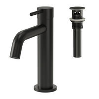 WASCHTISCHARMATUR SFS-5001 Schwarz Matt, mit Pop-up, Einhebel, Messing, Perlator, 105 mm Auslaufhöhe, 125 mm Ausladung - Schwarz, Metall (5/18/15.2cm) - Everstein