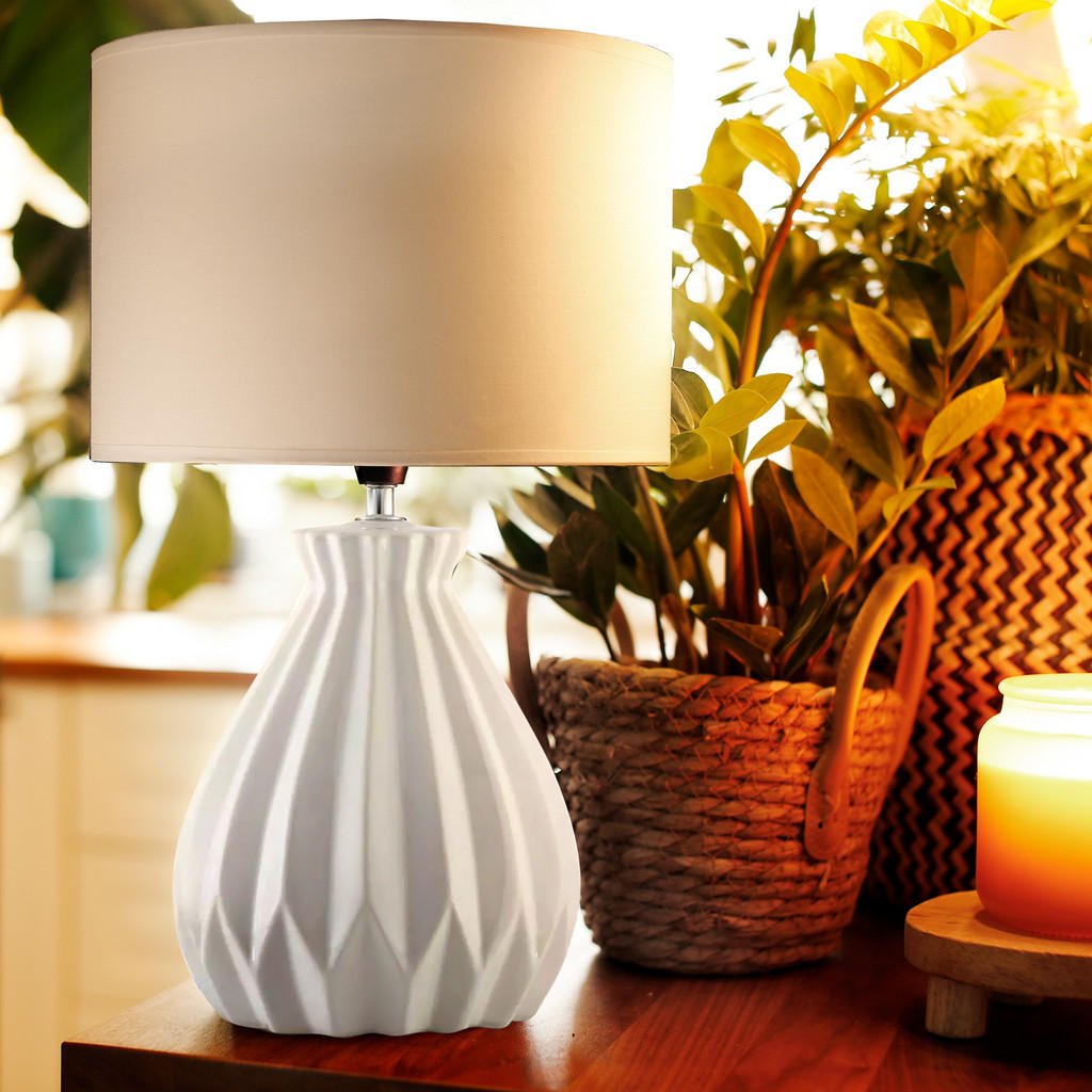 Thumbnail - Konsimo® Tischlampe, Weiß, Keramik, Textil, 25x40x25 cm, Lampen & Leuchten, Innenbeleuchtung, Tischlampen, Schreibtischl...