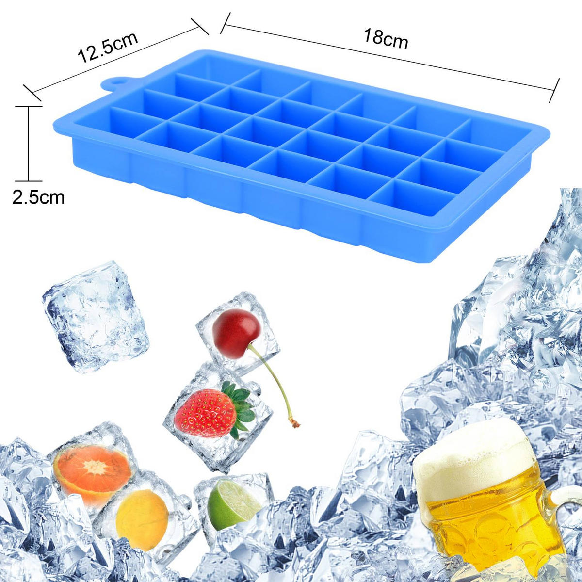 EISWÜRFELFORM 2er Set - Blau, Kunststoff (13/2.5/18cm) - Intirilife
