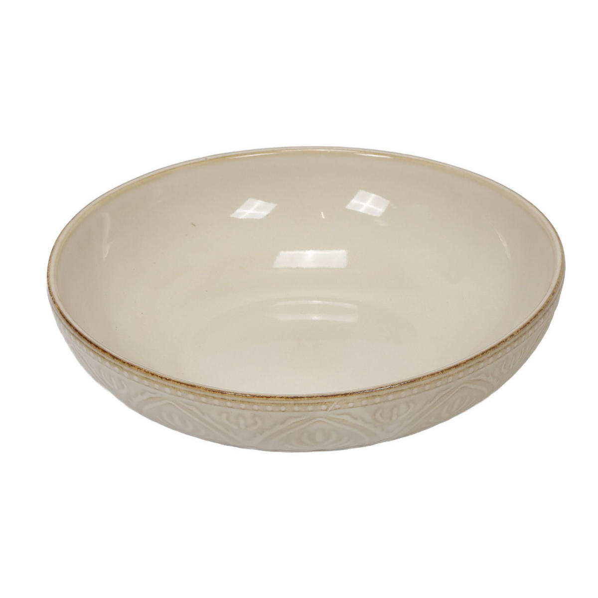 TELLER aus Keramik mit Rillenmuster Cremefarben 20/20/5 cm - Beige, Keramik (20cm) - Siaki