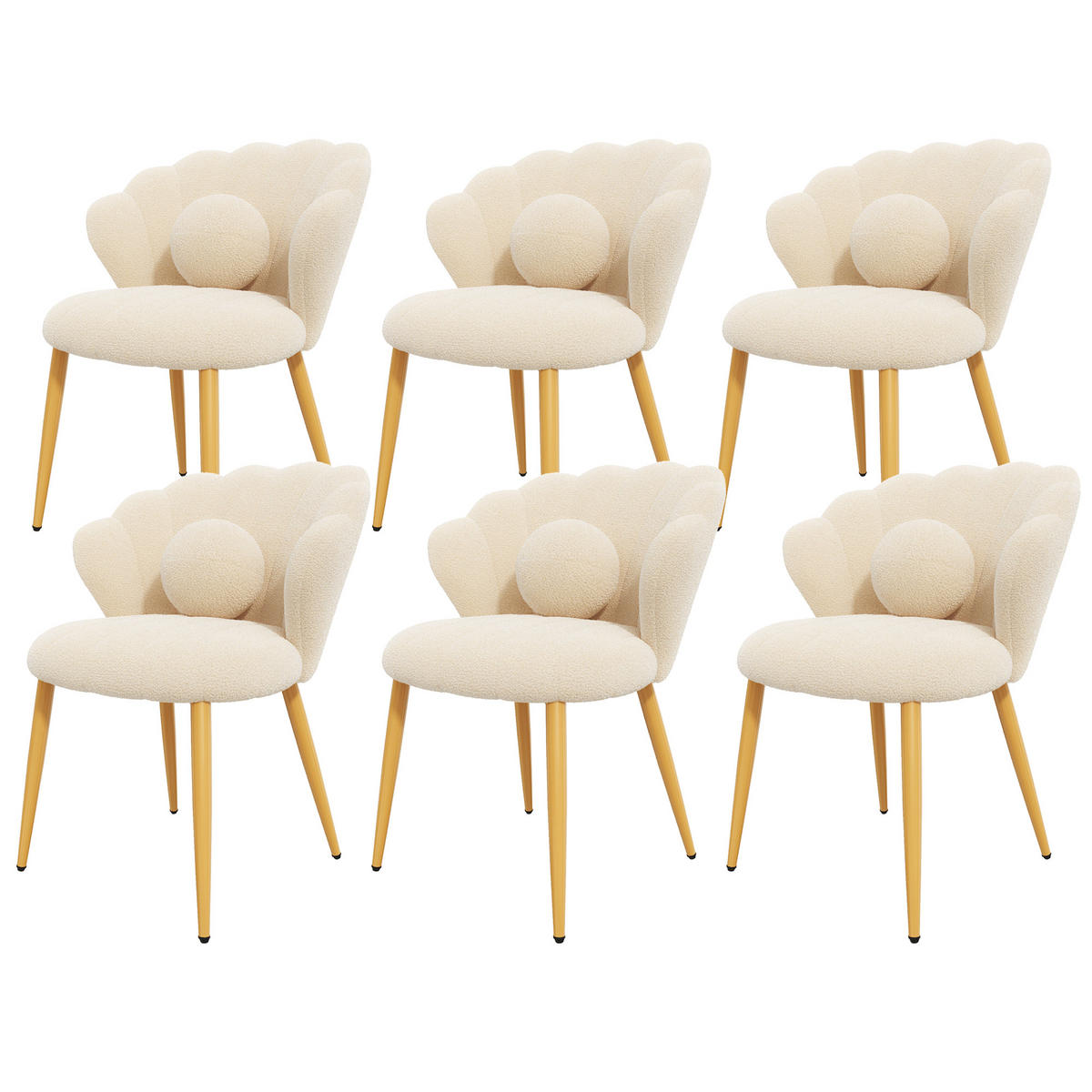 STUHL-SET 6 Stück Muschel-Design, DE-42124, Beige - Beige, Holzwerkstoff (62.5/83/60cm) - ComfortXL