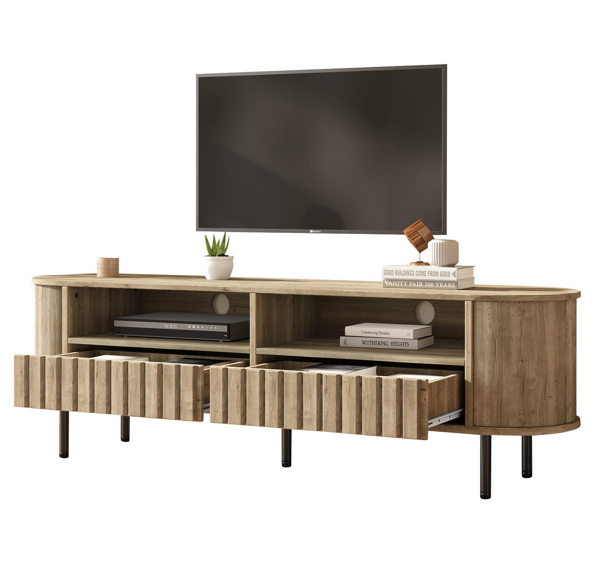 TV-LOWBOARD 160x40x48 cm Naturholz 2 Schränke 2 Schubladen - Naturfarben, Holzwerkstoff (40/48/160cm) - FLIEKS