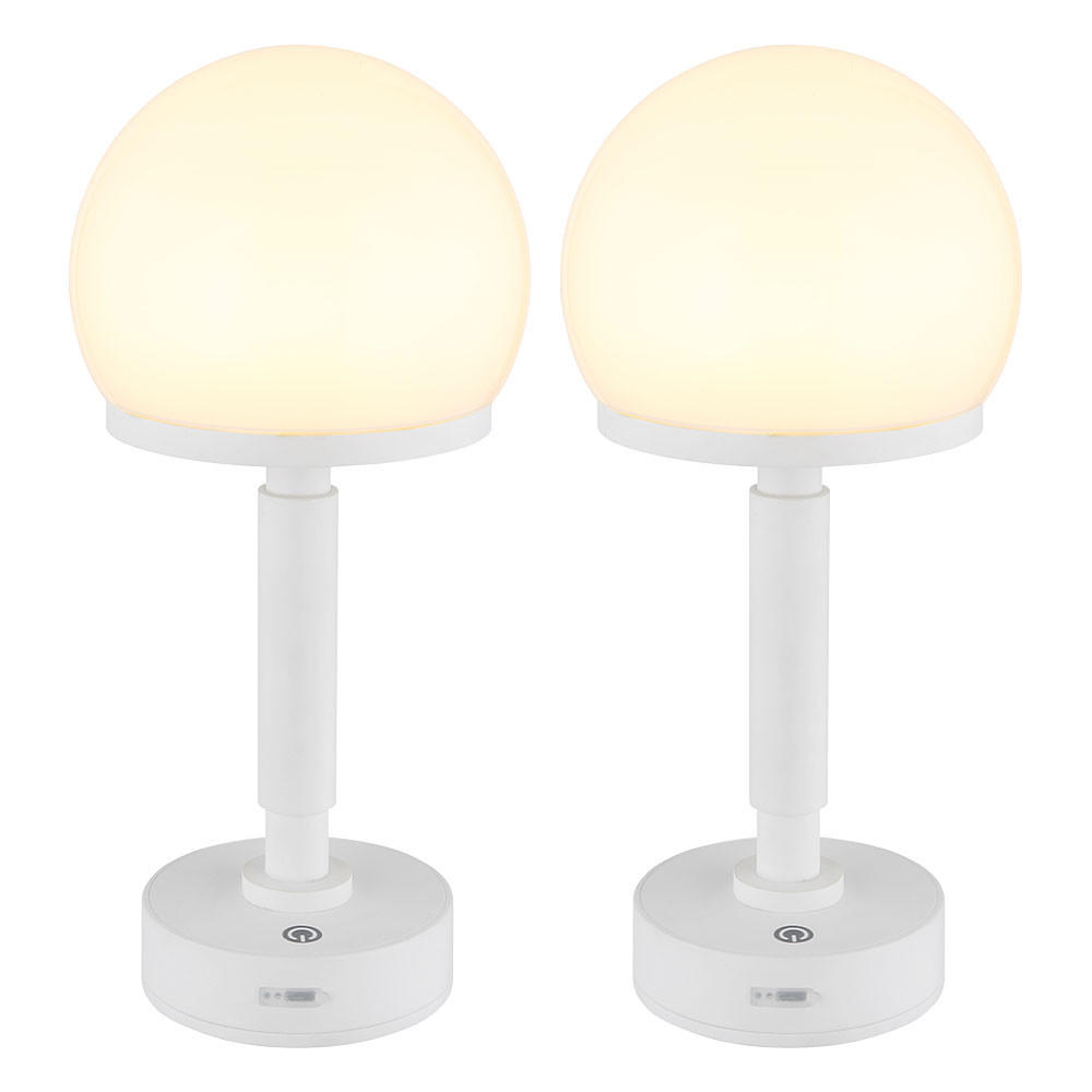 LED TISCHLEUCHTE HAKU Weiß Opal 2er Set - Weiß, Kunststoff (14/14/29.5cm) - Globo Lighting