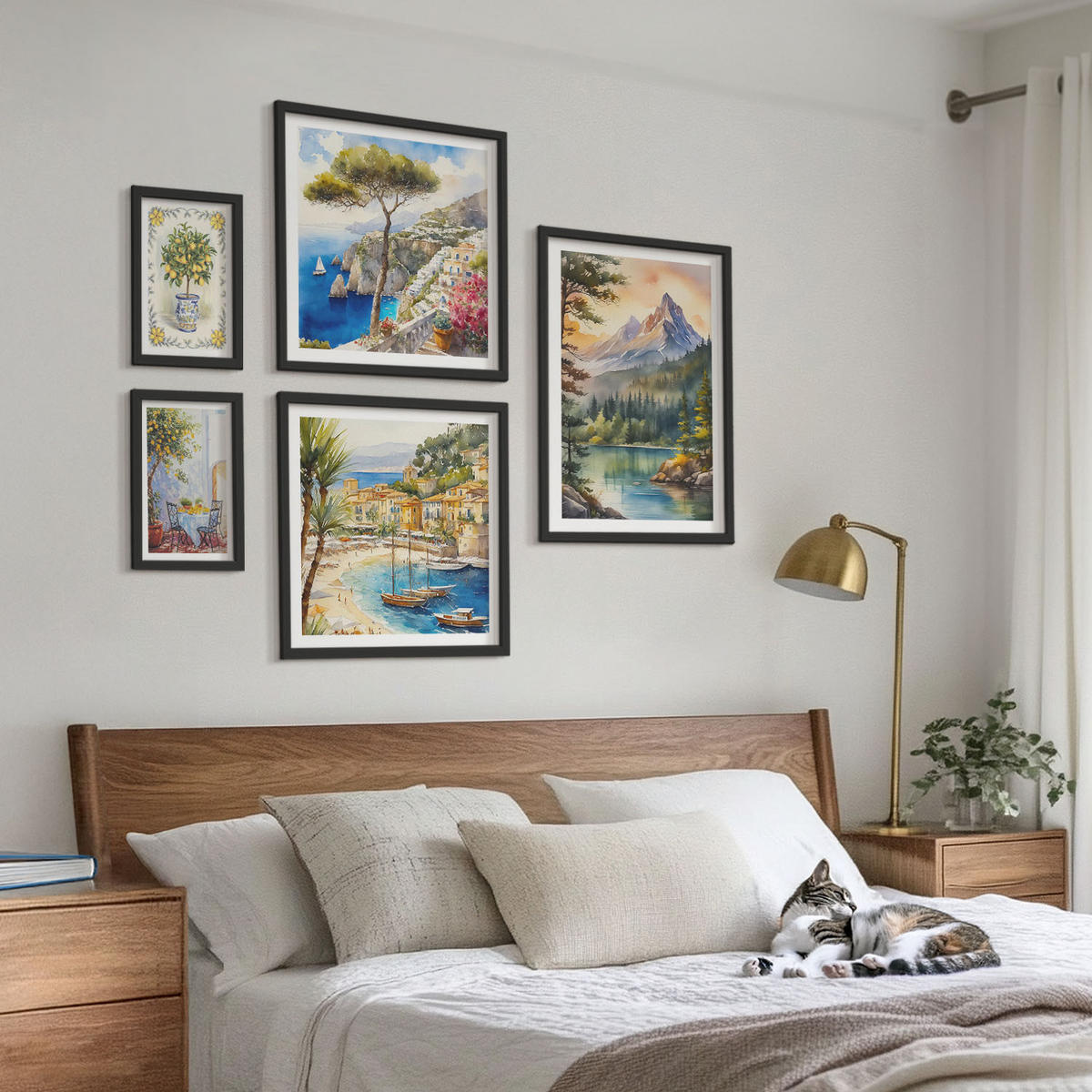 BILDER SET 5er Set - 50x50 cm & 20x30 cm & 40x60 cm Schwarzer Rahmen - Zitrusfrüchte aus Italien - Schwarz, Kunststoff (40/60cm) - TULUP