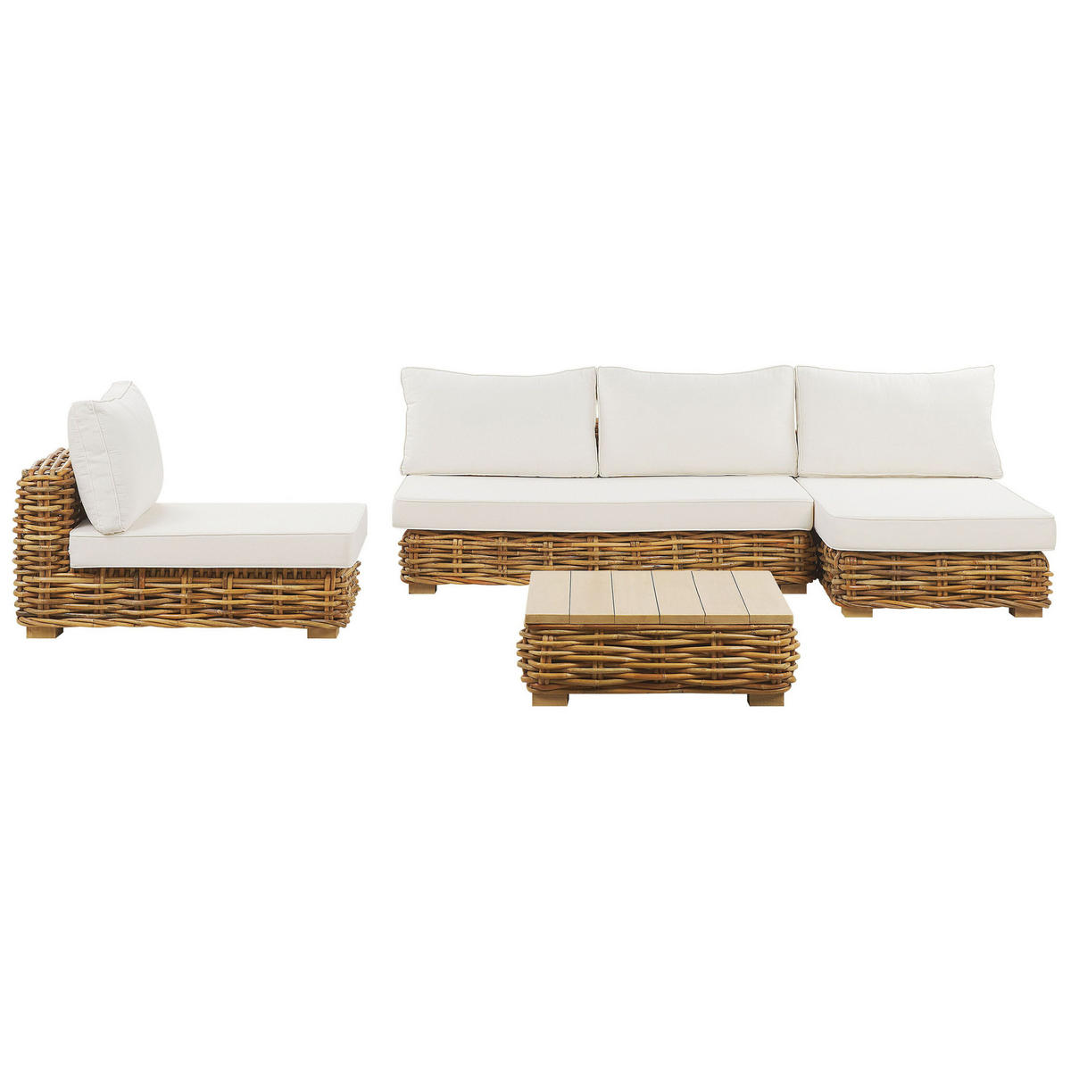 LOUNGE SET 4-Sitzer natürlich rechtsseitig modular Varallo - Naturfarben, Naturmaterialien - Beliani