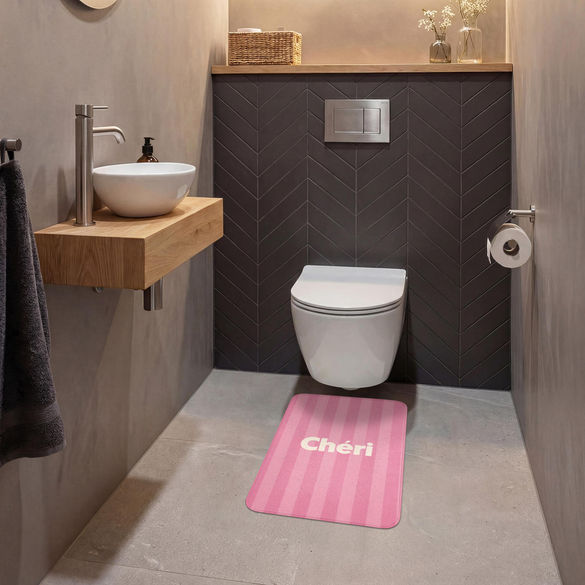 WC PŘEDLOŽKA Pruhované - růžové - Chéri 40x60 cm - růžová, textil/plast (40/1cm) - OnlyWow