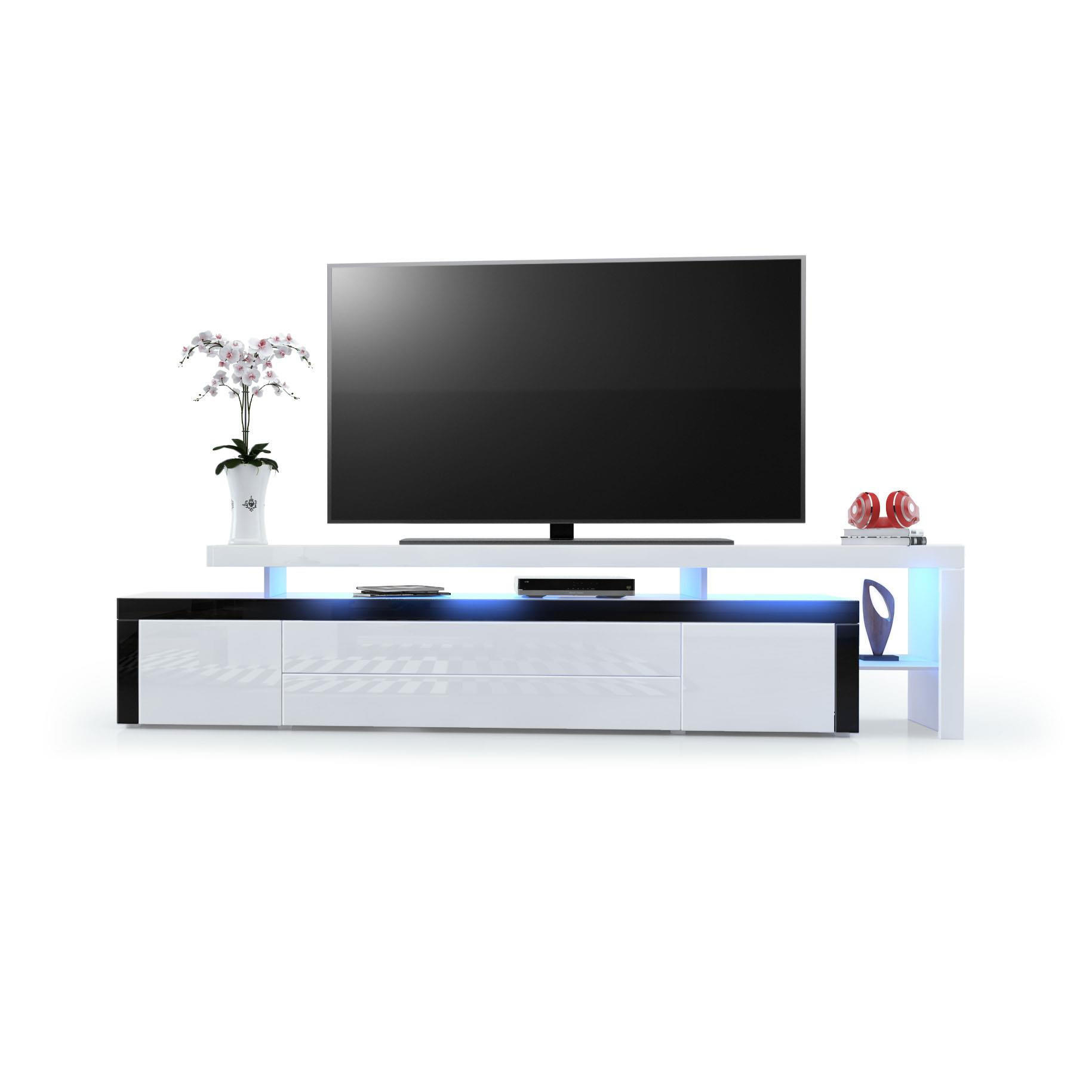 Thumbnail - Vladon Lowboard, Weiß Hochglanz, Schwarz, Holzwerkstoff, 227x52x35 cm, Wohnzimmer, Wohnwände, Lowboards, Lowboards stehe...