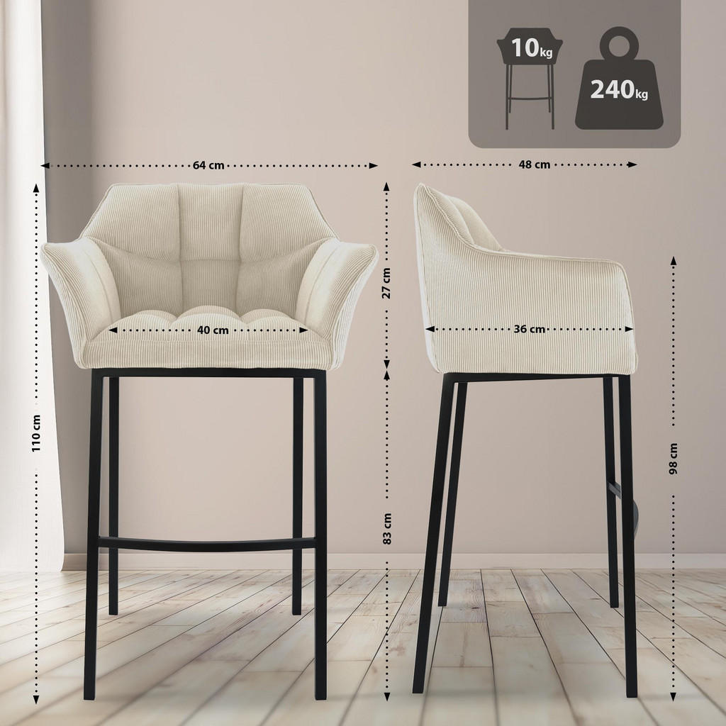 Thumbnail - CLP Barhocker, Creme, Metall, 64x110x48 cm, Esszimmer, Barmöbel, Barhocker