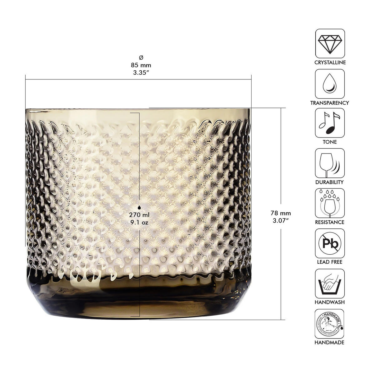 WHISKYGLÄSER, 4er-Set, 270 ml, Handgemacht - Braun, Glas (0.27L) - Krosno Glass