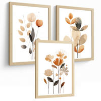 POSTER 3er-Set Wandbilder Orange Blumen modern Wohnzimmer Deko, Schlafzimmer, Küche, Badezimmer Leichter Holzrahmen A3 - Beige, Papier (29.7/1/42cm) - Nacnic
