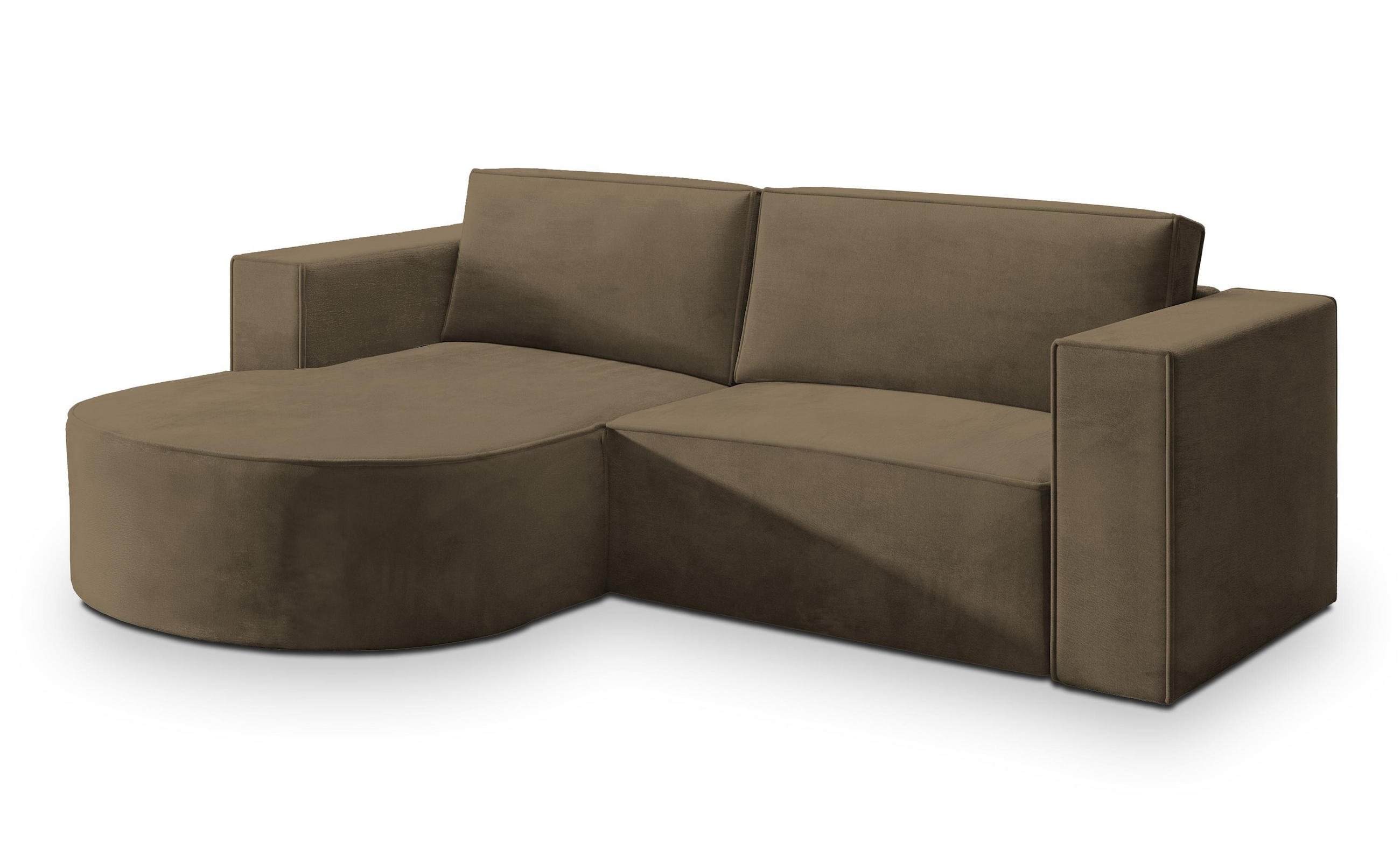 ECKSOFA SORELA M L-S Beige Velours-Stoff mit Schlaffunktion - Beige, Holz (263/174cm) - MASSENO