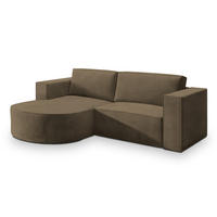 ECKSOFA SORELA M L-S Beige Velours-Stoff mit Schlaffunktion - Beige, Holz (263/174cm) - MASSENO
