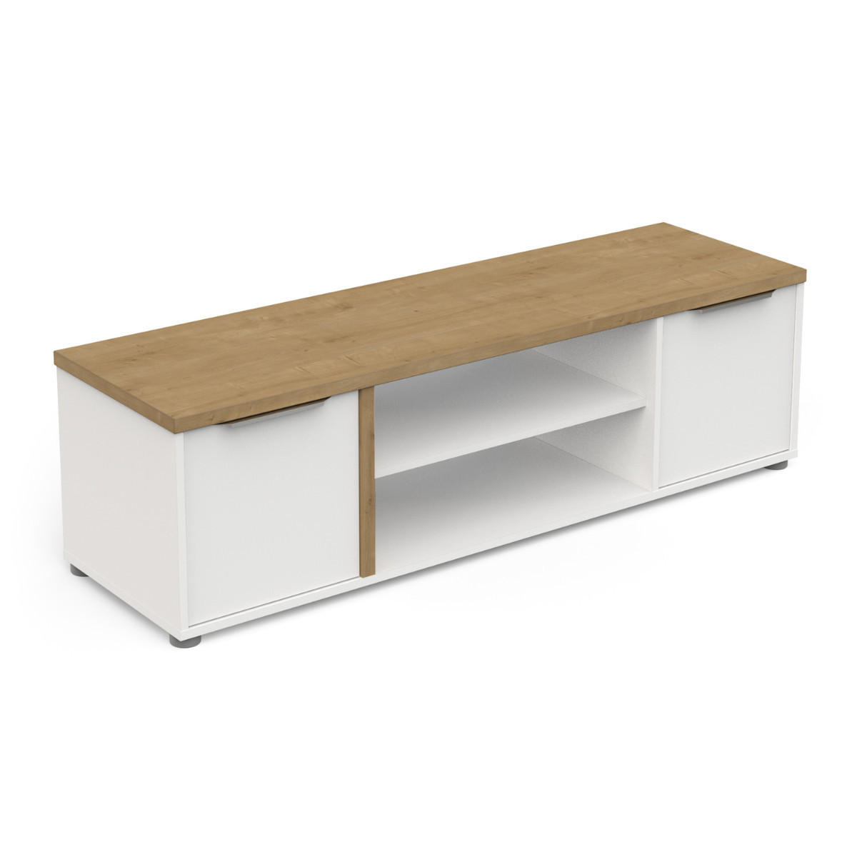 TV-MÖBEL 2 Türen und 2 offene Fächer Dekor Eiche und Weß access 39,1/39,6/134,8 cm - Eschefarben, Holzwerkstoff (39.1/39.6/41.3cm) - Calicosy