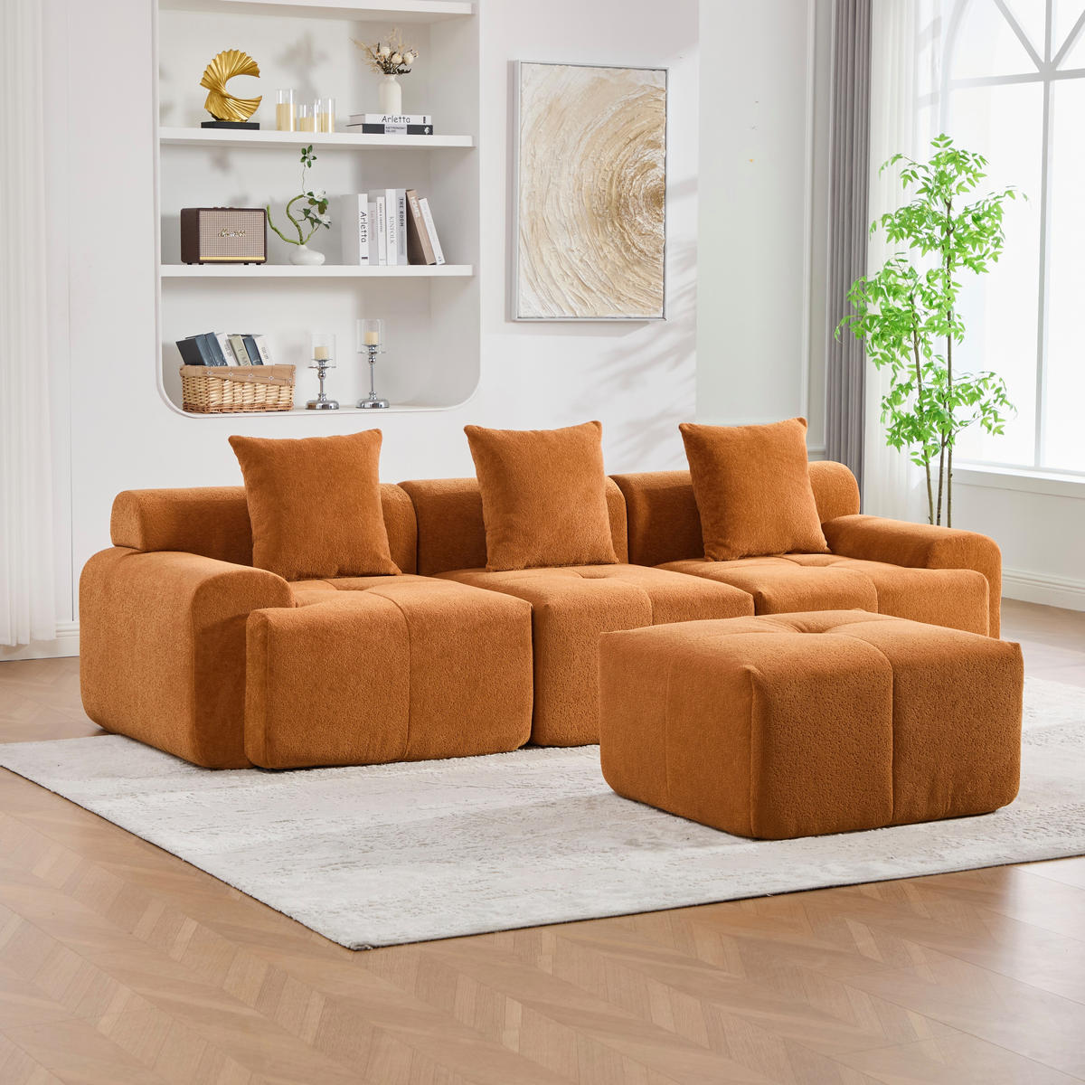 3-SITZER ECKSOFA Cord Orange - Orange, Textil (261/164cm) - WISHDOR