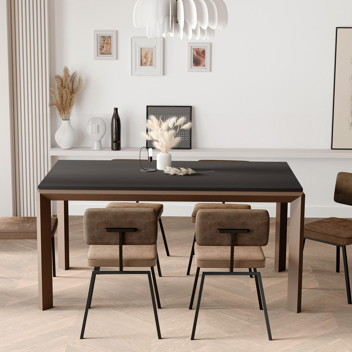 AUSZIEHTISCH FARO 180-270/90/76 cm, Schwarz / Braun - Schwarz/Braun, Holzwerkstoff/Metall (90/180/76cm) - Idohome