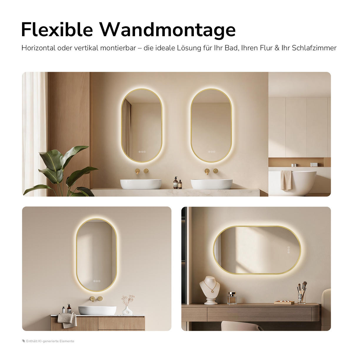 OGLINDA de baie cu LED-uri Auriu 45/75 cm - auriu, sticlă (45/75/3cm) - EMKE