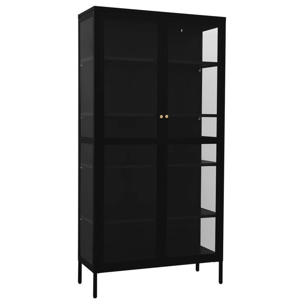 VITRINE Schwarz 90/40/180 Cm Stahl Und Gehärtetes Glas - Goldfarben/Schwarz, Glas/Metall (90/180/40cm) - vidaXL