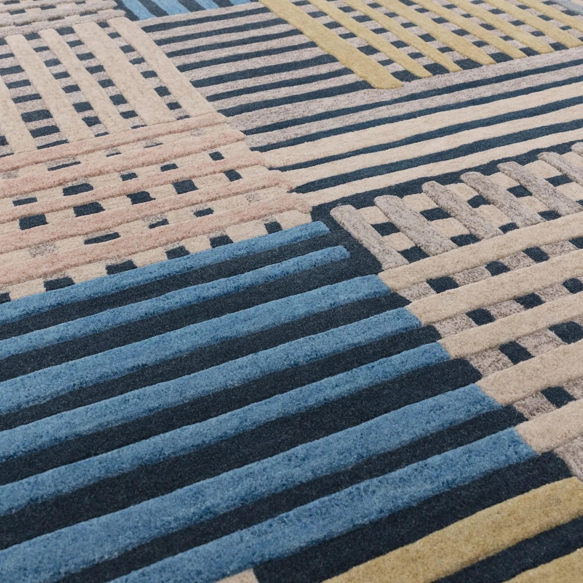 TEPPICH Moderner aus Wolle für Wohn- und Schlafzimmer FACET Blau 200 x 290 cm - Blau, Naturmaterialien (200/290cm) - Novatrend