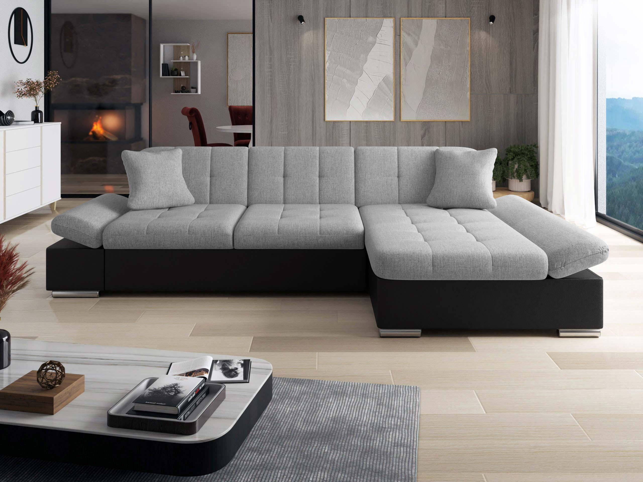ECKSOFA Malwi, Seite: Rechts - Schwarz/Grau, Holz/Textil (278/161cm) - MIRJAN24