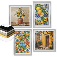 WANDBILDER 4er Set - 50x50 cm & 40x60 cm Silberner Rahmen - Zitronenorange Blütenmuster - Silberfarben, Kunststoff (50/50cm) - ArtPrintCave