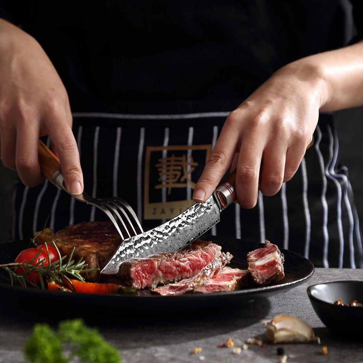 4ER STEAKMESSER-SET 12 cm - Braun, Holz/Metall - Zayiko