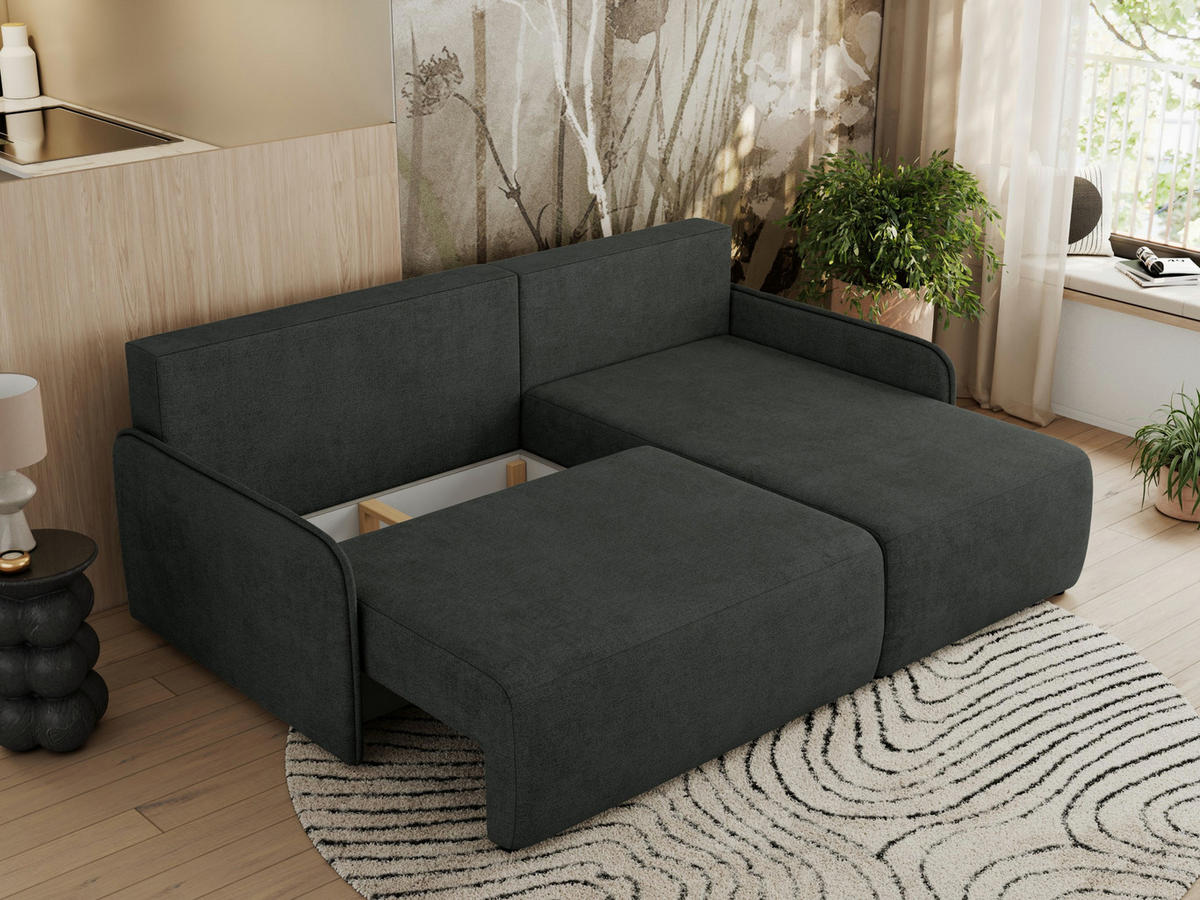 ECKSCHLAFSOFA ARPA L Dunkelgrau Struktur - rechts - Dunkelgrau/Schwarz, Kunststoff/Textil (150/198cm) - MKS