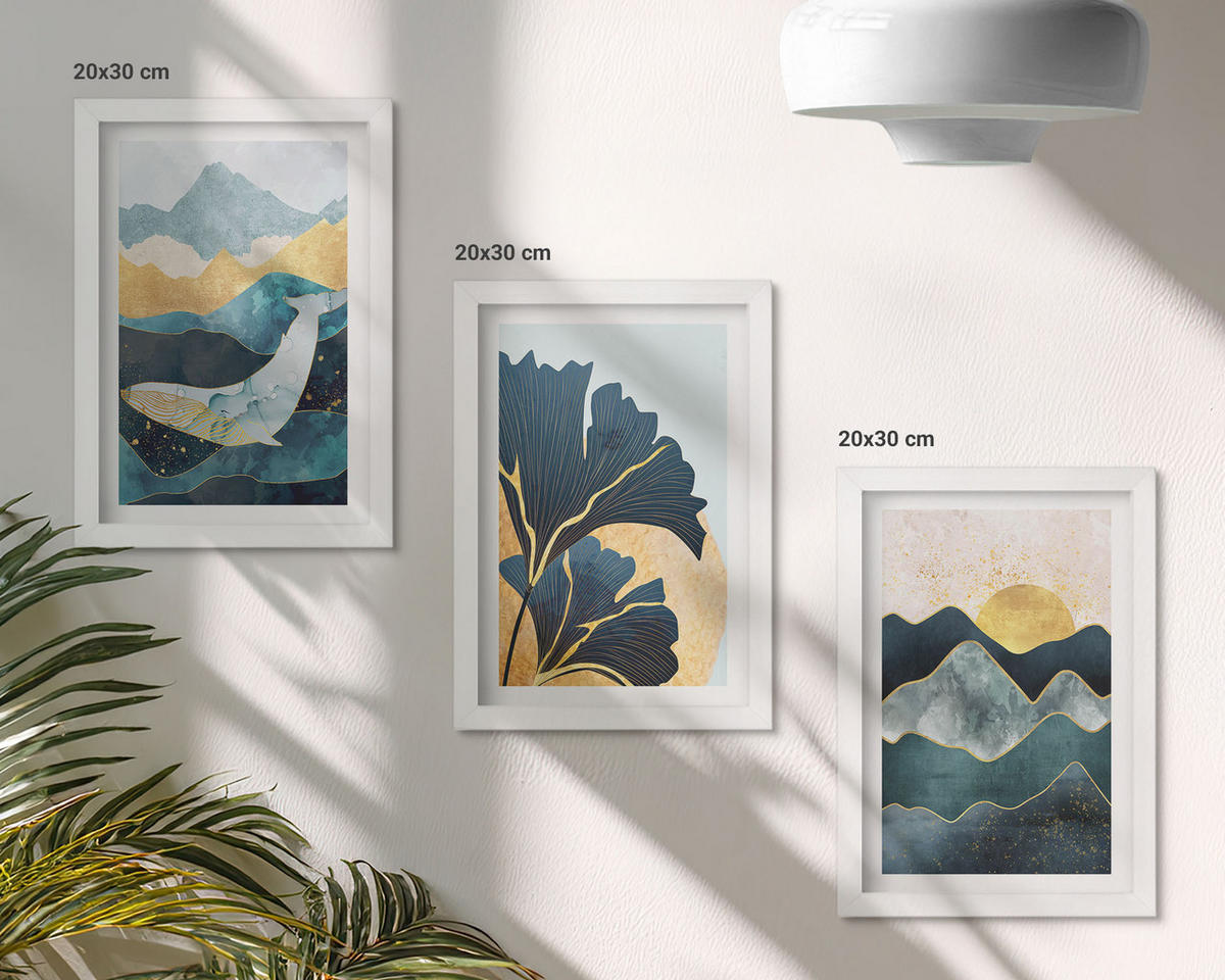 WANDBILDER 3er-Set - 20x30 cm Weißer Rahmen - Abstrakte Bergansichten - Weiß, Kunststoff (20/30cm) - ArtPrintCave