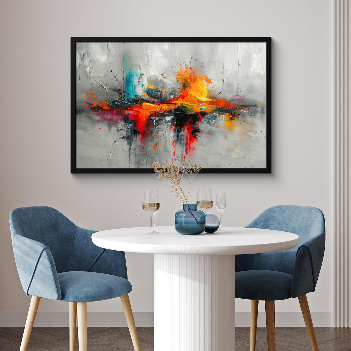 POSTER MIT RAHMEN Moderne Kunst - Orange - Grau - Abstrakt 90x60 cm - Hellgrau, Papier (90/60cm) - MuchoWow