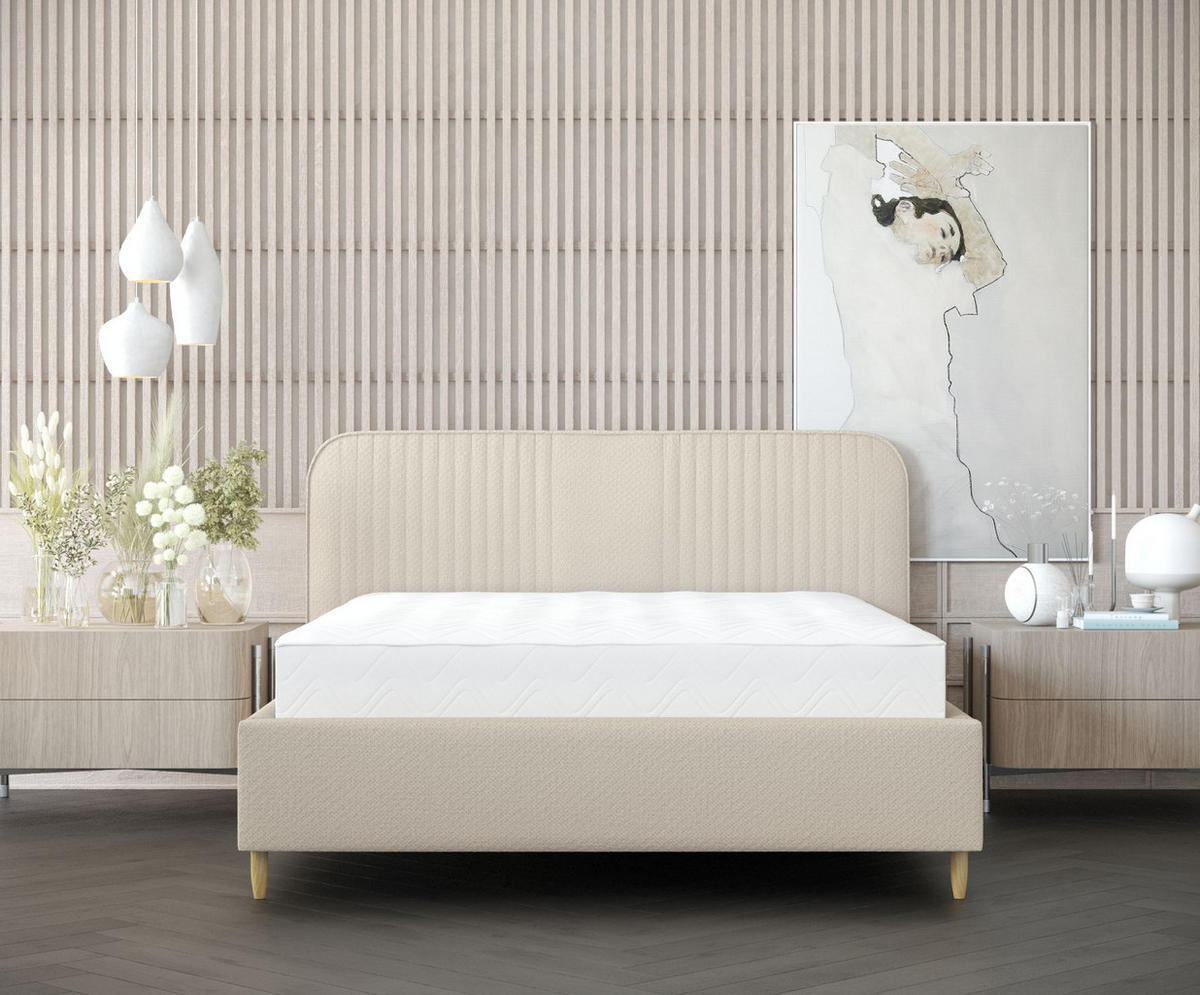 POLSTERBETT Livy Beige 120/200 cm im Chenille-Stoff - Beige/Naturfarben, Holz/Holzwerkstoff (120/200cm) - Maison de Reve