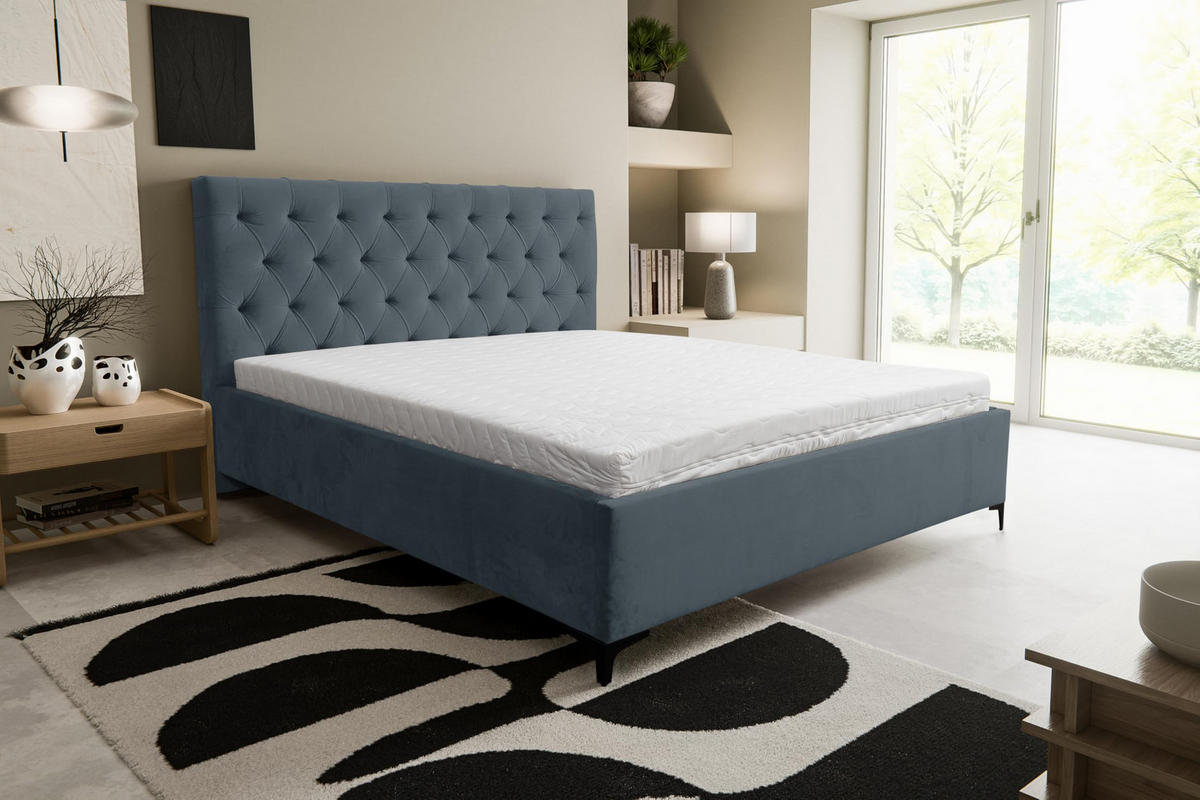 POLSTERBETT CHESTERFIELD mit Bettkasten Velour Stoff 180 x 200 cm - Dunkelgrau, Holzwerkstoff (180/200cm) - VENASI MÖBEL