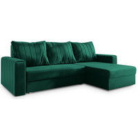 ECKSOFA CARL Grün Plüsch-Stoff mit Schlaffunktion - Grün, Holz (236/150cm) - MASSENO