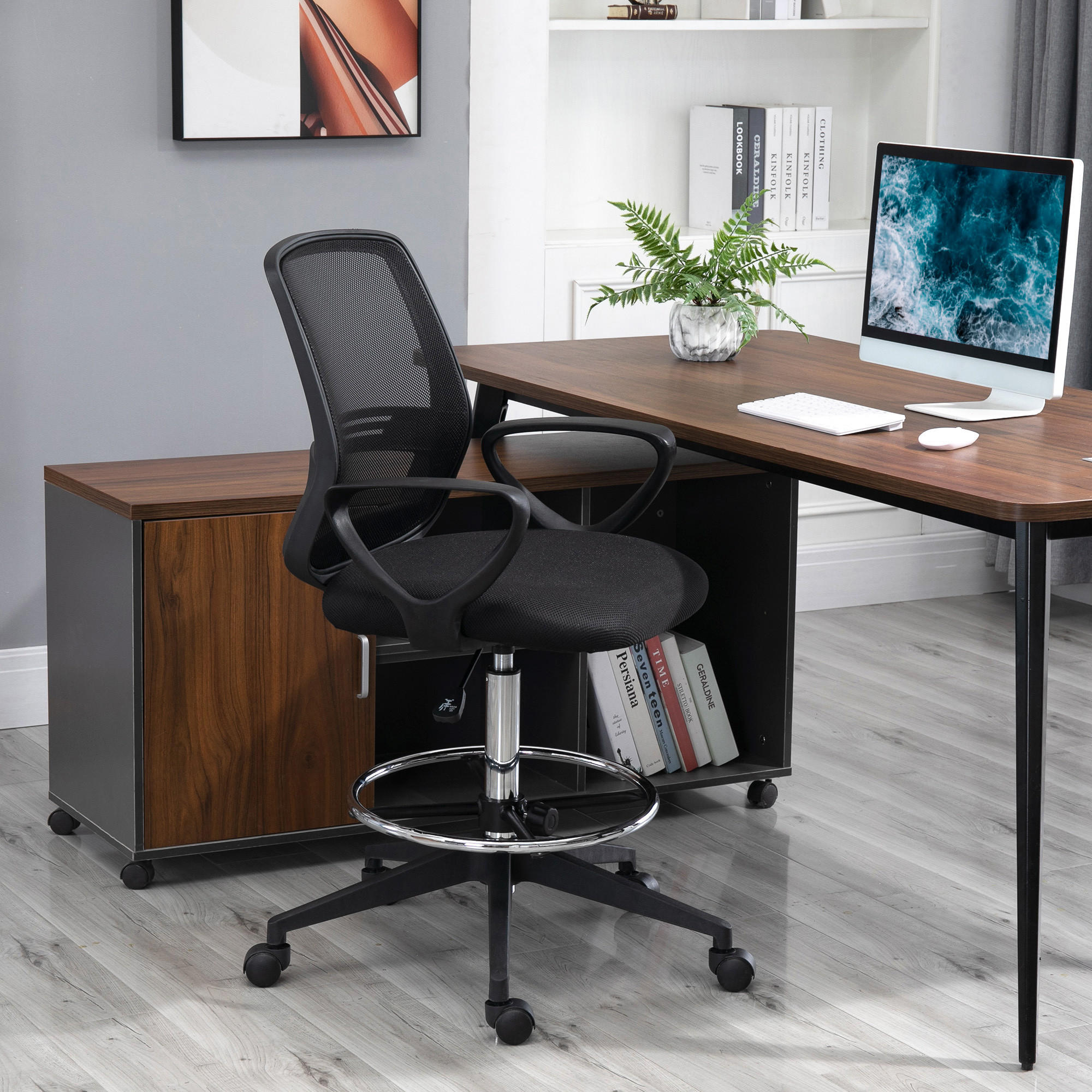 Thumbnail - Vinsetto Arbeitsstuhl, Schwarz, Textil, 66x120x68 cm, Arbeitszimmer, Bürostühle, Drehstühle