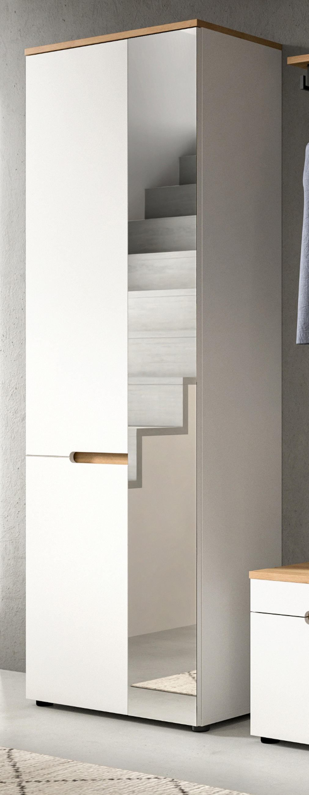 GARDEROBENSCHRANK weiß, Eiche Artisan 65 cm, Schuhschrank mit Soft-Close - Weiß, Glas/Holzwerkstoff (65/190/37cm) - Inn.Furn