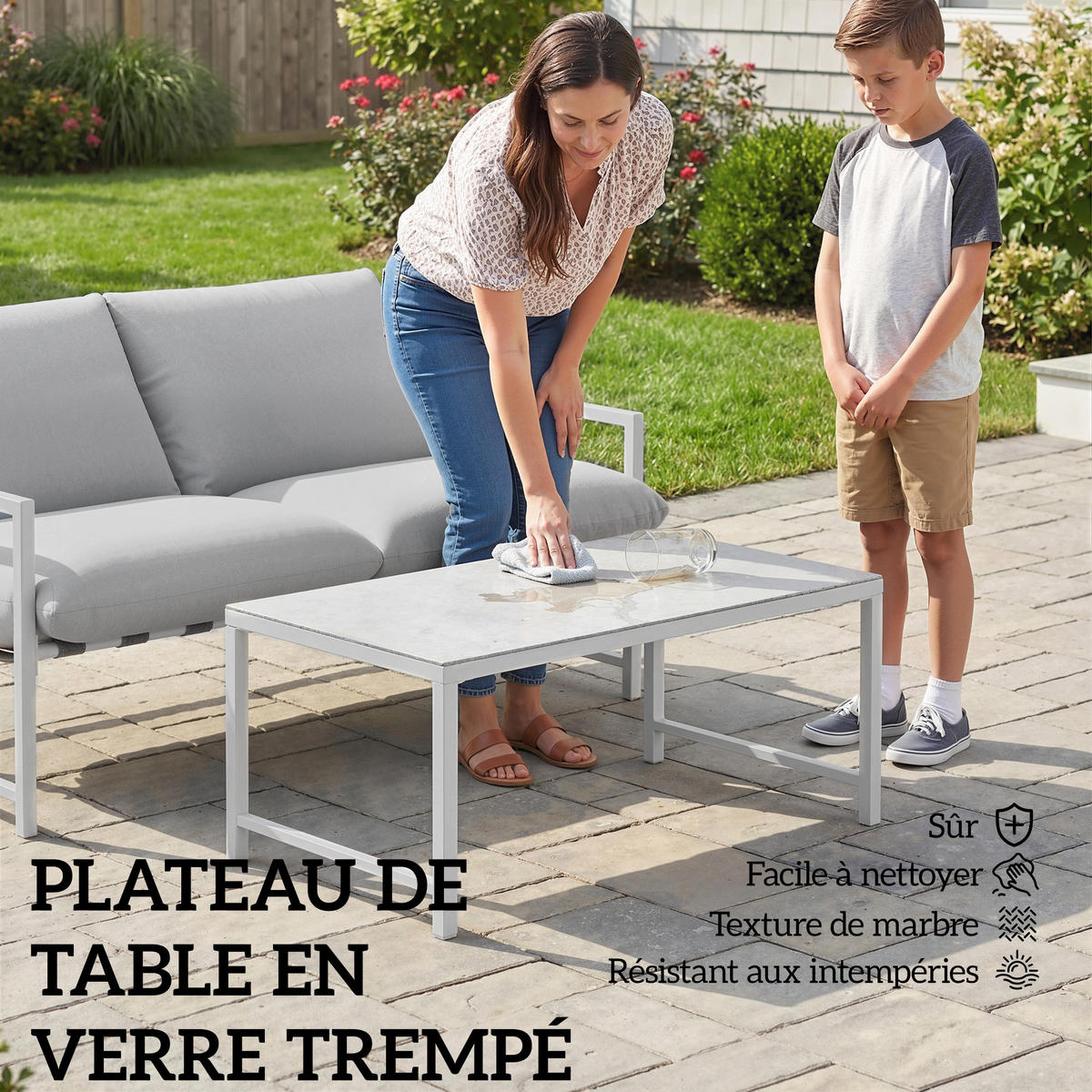 GARTENLOUNGE DE-13531 2-teilig, mit Tisch & 20 cm Kissen Hellgrau - Hellgrau, Metall - ComfortXL