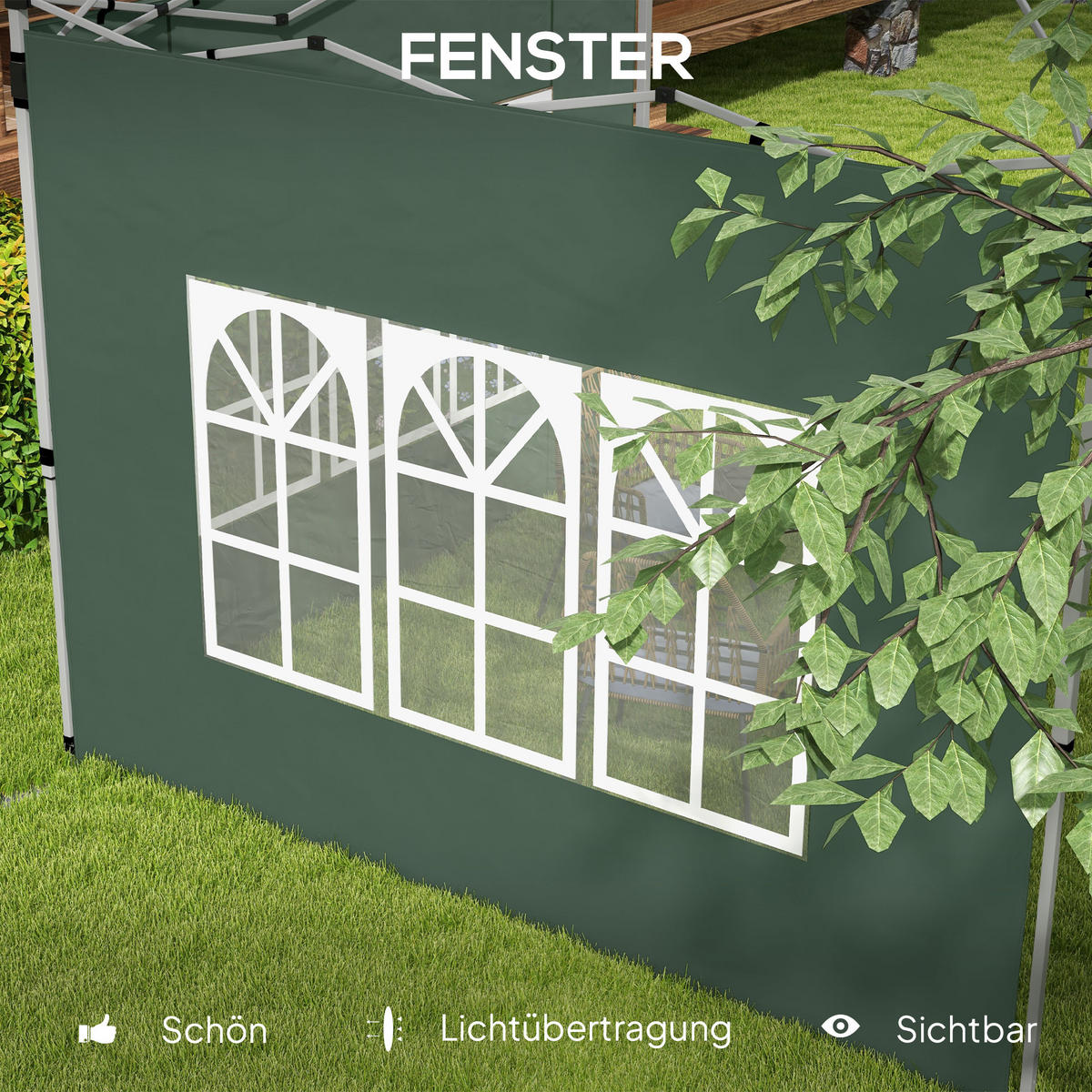 2ER-SET Seitenteile für Pavillon 3x3/3x4 m, Seitenwand mit Fenster, wasserdicht - Grün, Kunststoff/Textil (295/195/1cm) - Outsunny