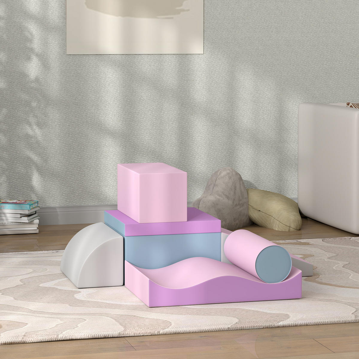 SOFTBAUSTEINE 7-tlg. Set - Pink/Grau, Kunststoff (40/11/60cm) - HOMCOM