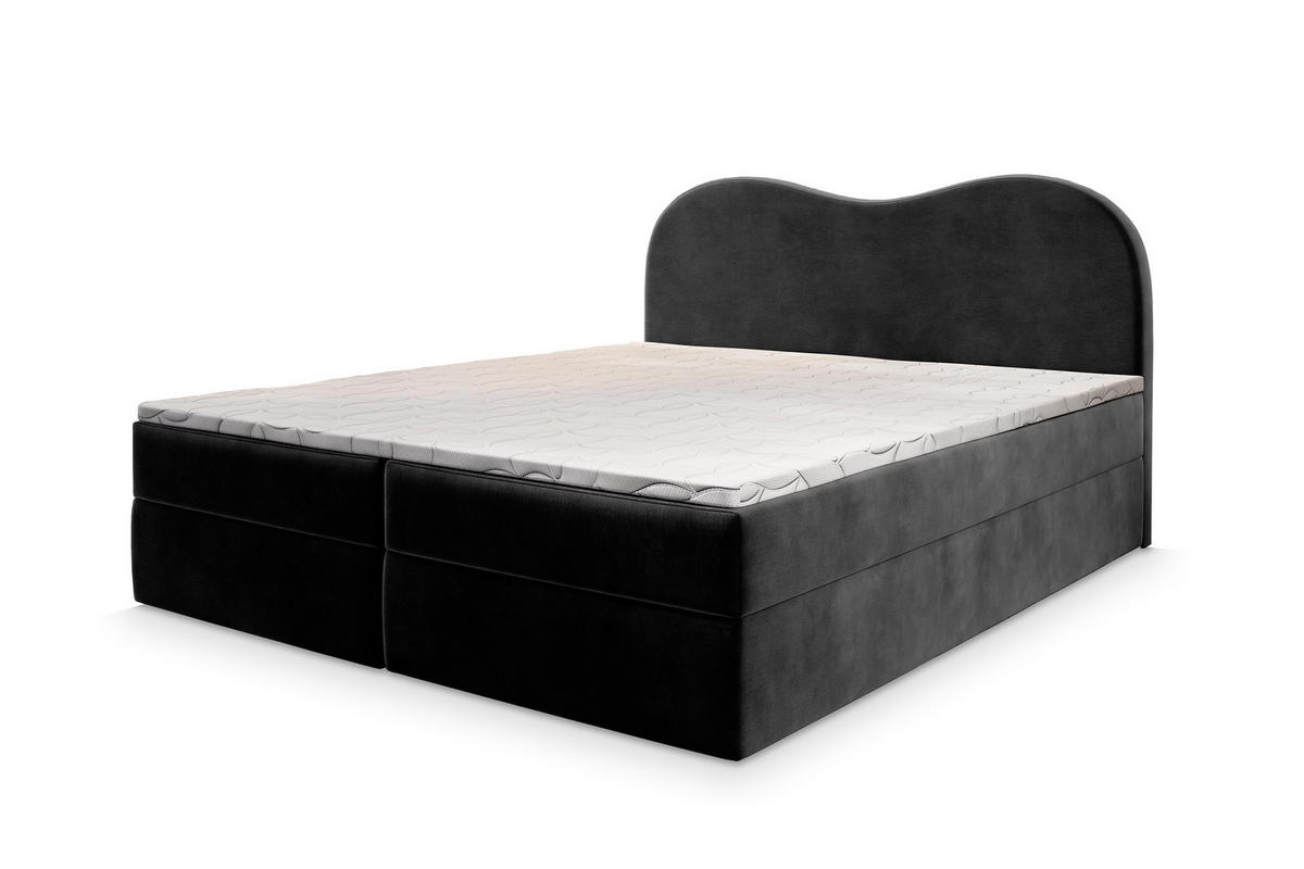 BOXBETT FLUVIA M 160x200 cm mit Matratze und Topper - Schwarz - Schwarz, Holz (160/200cm) - MASSENO