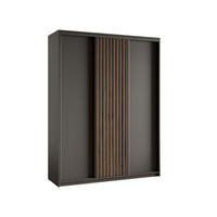 SCHWEBETÜRENSCHRANK VONTE 150/205/60 cm 3-türig mit Lamellen Schwarz - Eiche Wotan/Schwarz, Holzwerkstoff (150/205/60cm) - MASSENO