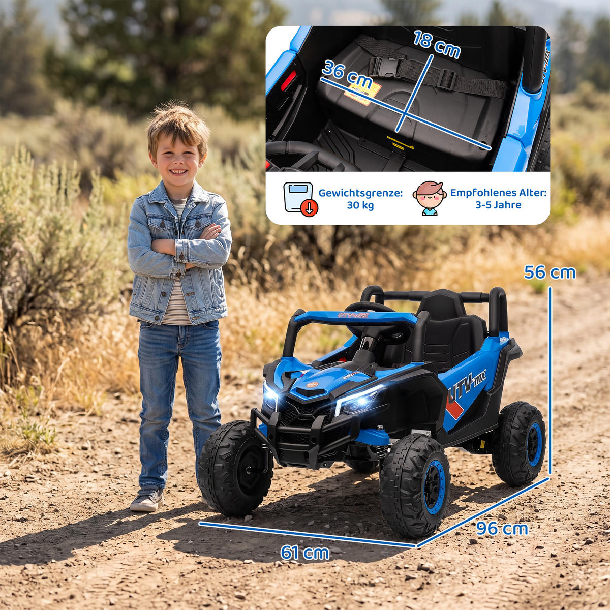 KINDER-ELEKTROAUTO Kunststoff Metall Blau - Orange, Kunststoff (96/61/56cm) - AIYAPLAY