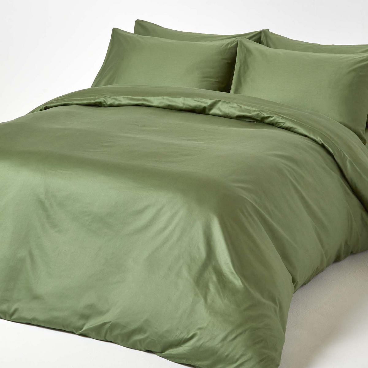 SATIN-BETTLAKEN ohne Gummizug, Bio-Baumwolle, Fadendichte 400 - Grün, Textil (180/290cm) - Homescapes