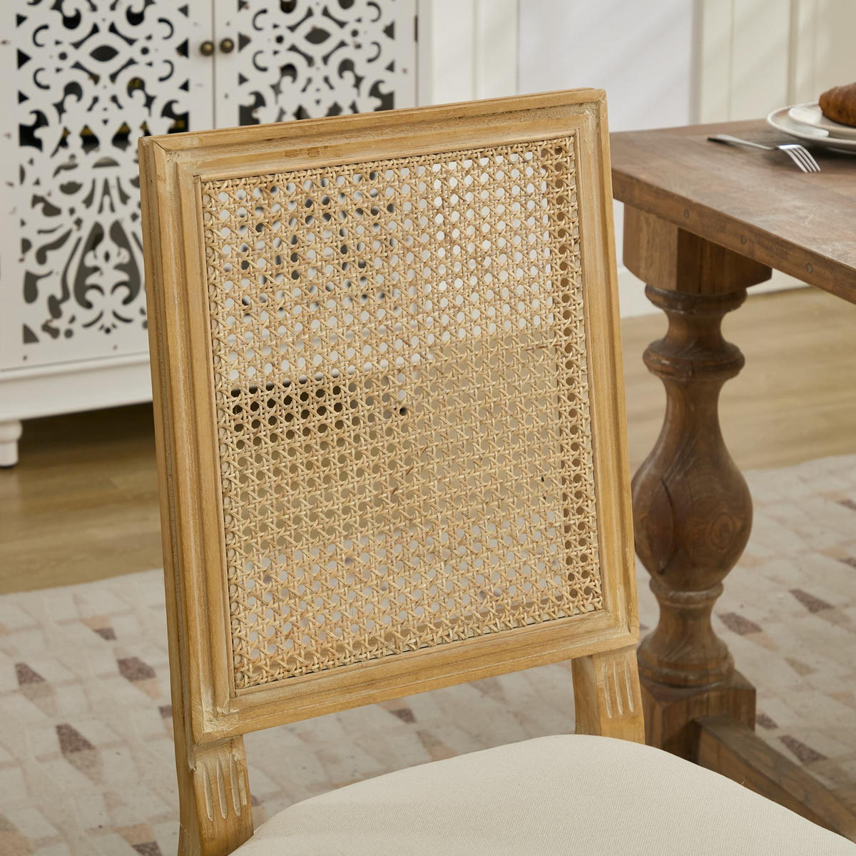STUHL-SET DE-36376 2 Stück mit Rattan-Rückenlehne Beige - Beige, Holz (50/98.5/53cm) - ComfortXL