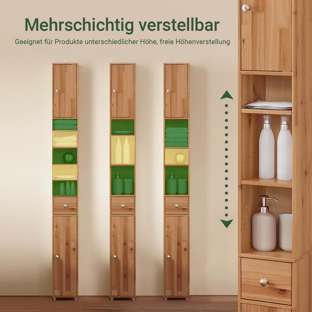 HOCHSCHRANK schmal Natur - Braun, Holz (20/180/20cm) - SoBuy