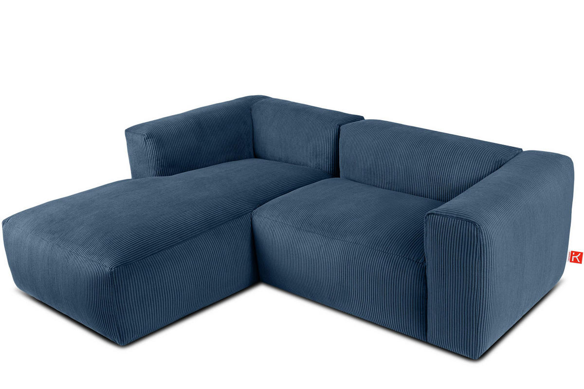 ECKMODULSOFA-LINKS BUFFO 3/4 Sitzer mit extrem weicher Sitzfläche, Kordstoff, marineblau - Blau/Grün, Textil (237/180cm) - KONSIMO®