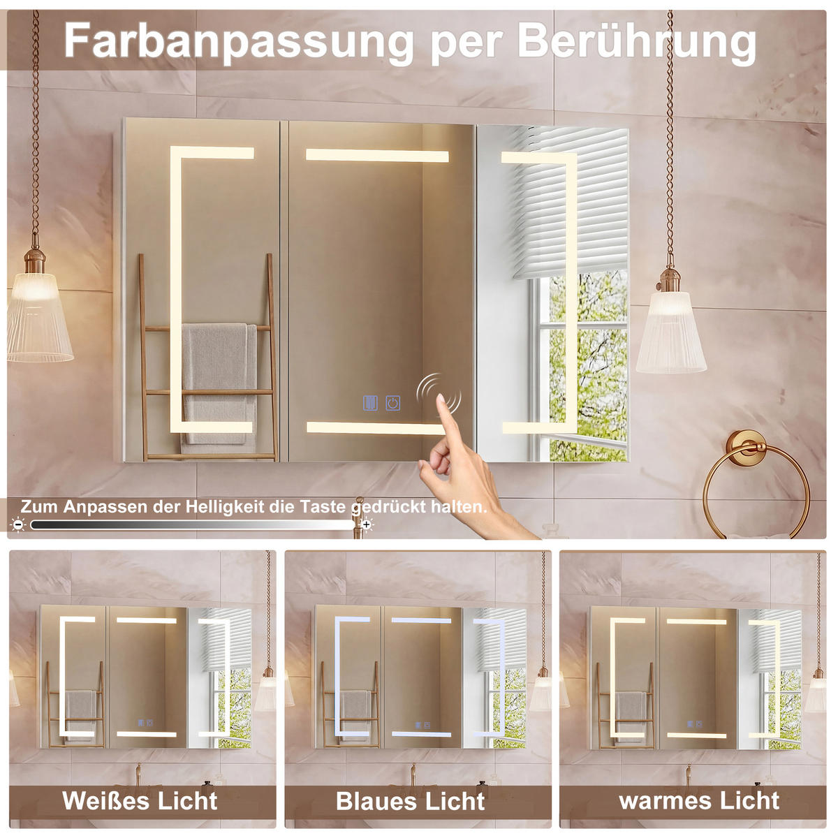 SPIEGELSCHRANK | Steckdose,Papierschlitz,3-LED,Antibeschlag,verstellbar - Silberfarben/Weiß, Glas/Holzwerkstoff (13.5/60/100cm) - SHOPENTRA
