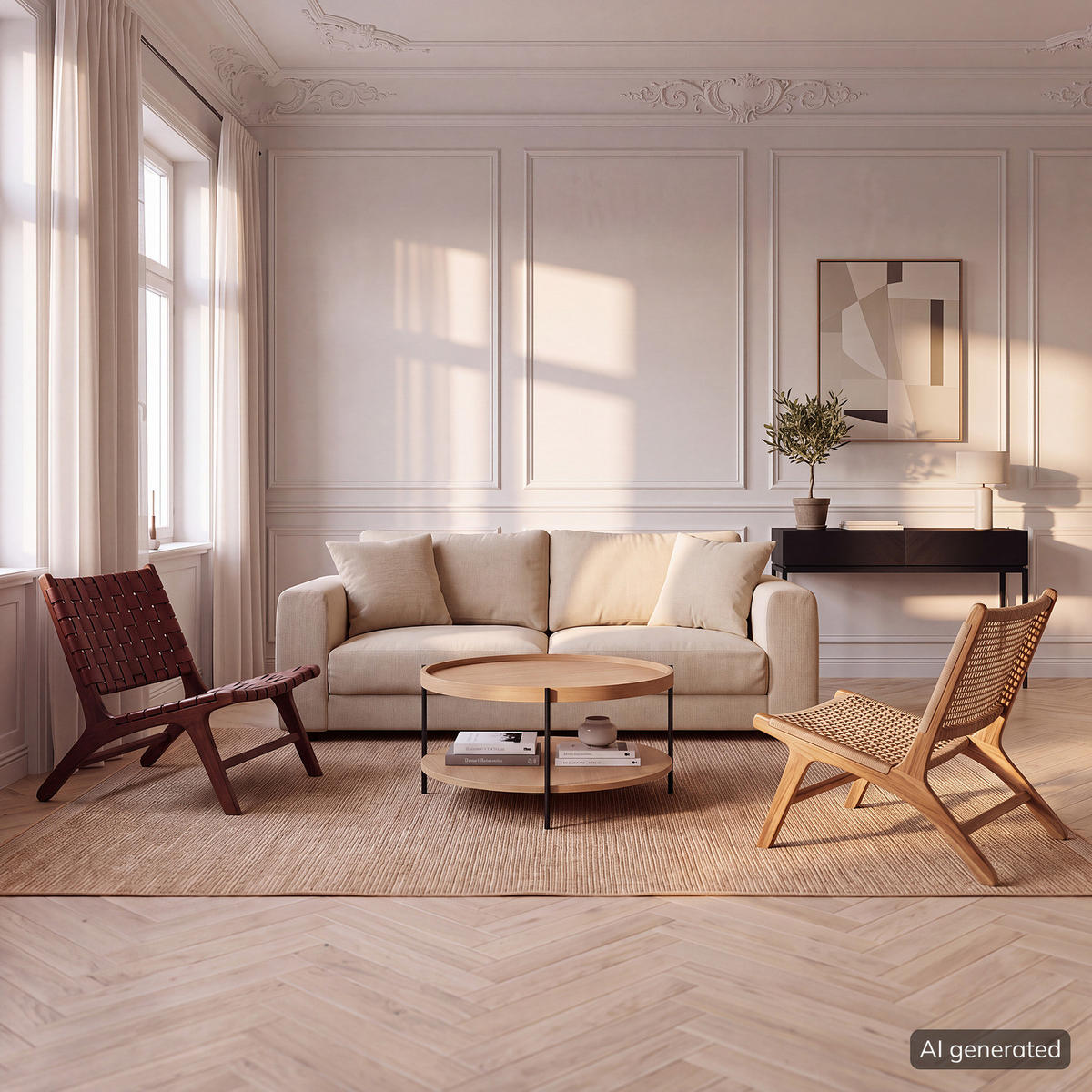 2,5-SITZER SOFA - Beige/Schwarz, Holz/Kunststoff (182/79/106cm) - home24