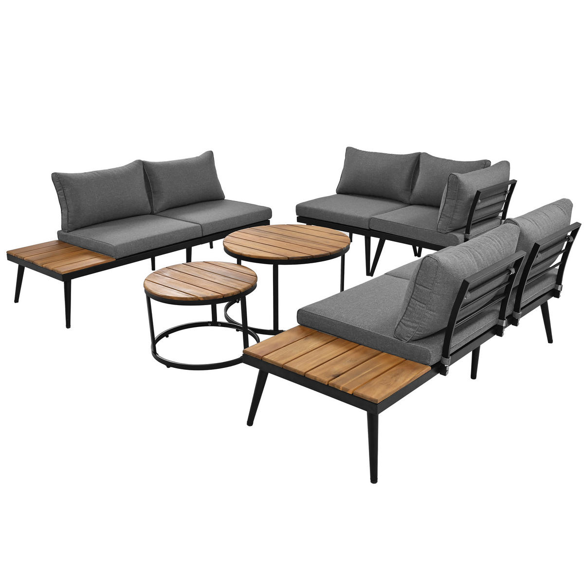 ESSGRUPPE 6-tlg. 5-6 Personen Grau 2x2er-Sofa 2xSessel 2xTisch - Dunkelgrau, Metall - FLIEKS